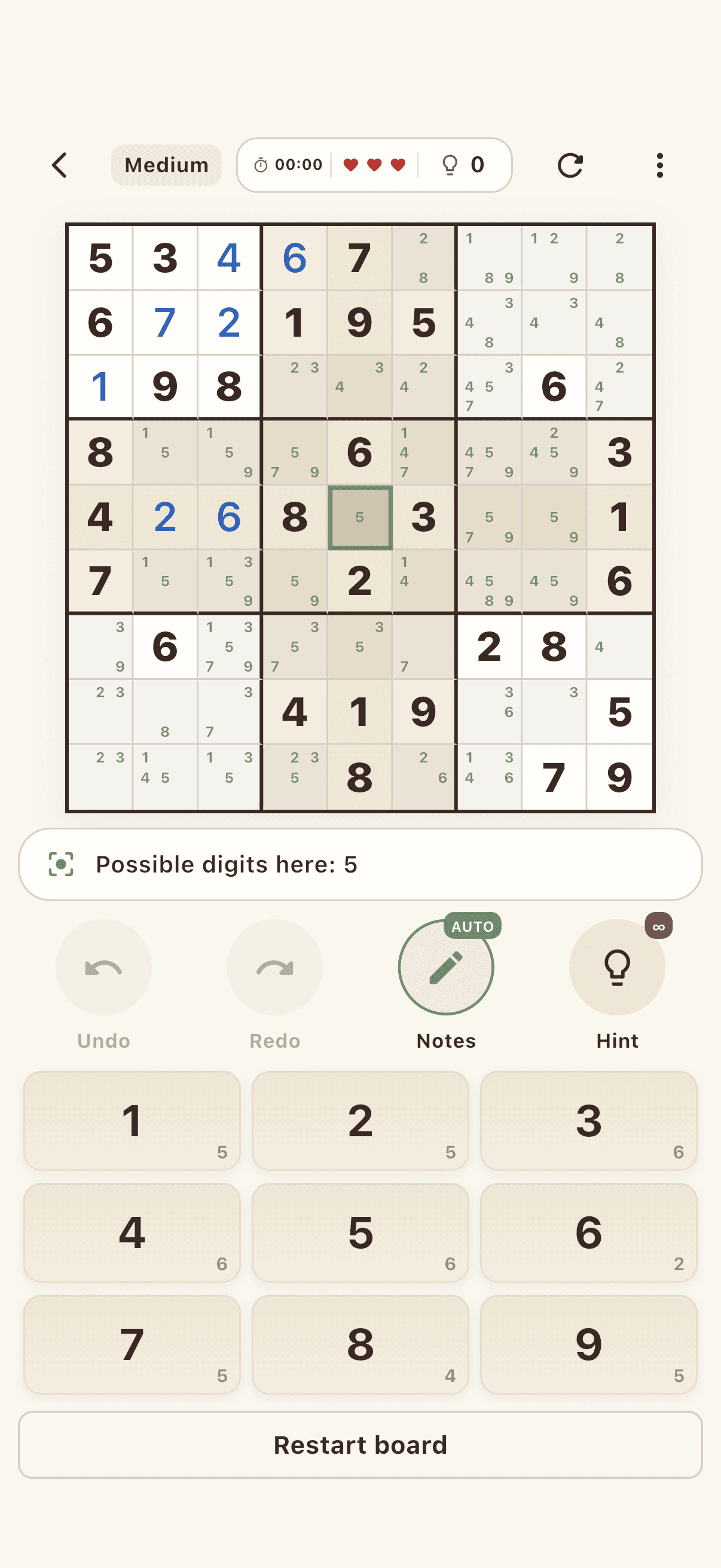 A real Classic Sudoku board in the Puzzella app