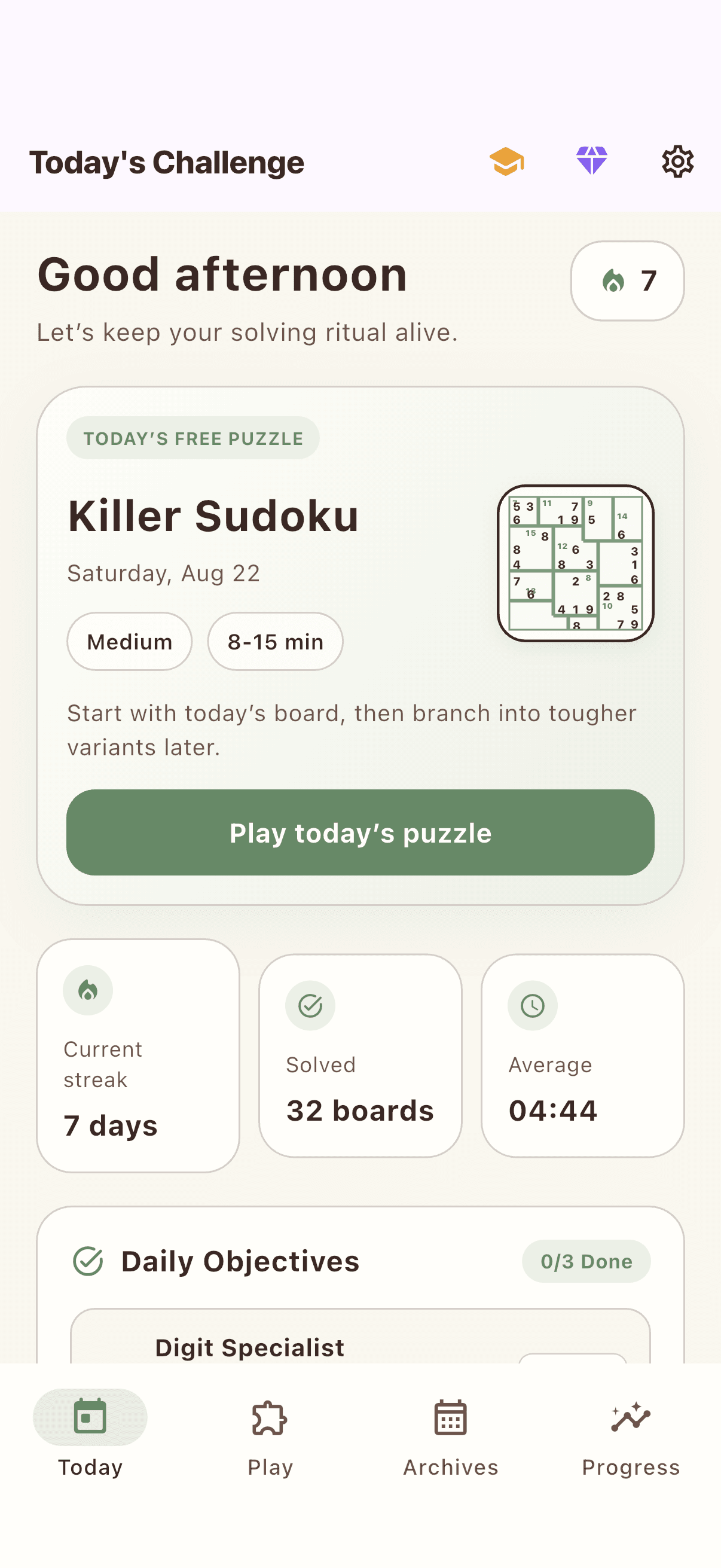 Puzzella daily puzzle home screen