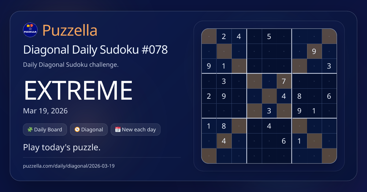 Diagonal Daily Sudoku 2026-03-19 (Extreme) | Puzzella